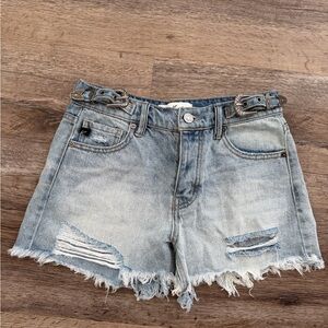 KanCan Light Wash Denim Shorts with Buckle Detail